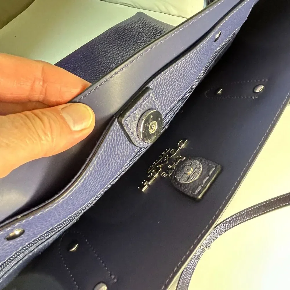 Coach NWT #679983 Navy Blue Iridescent Pebble Leather Large Town Tote